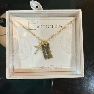 Element Gold Necklace with Silver Cross and Believe Tag